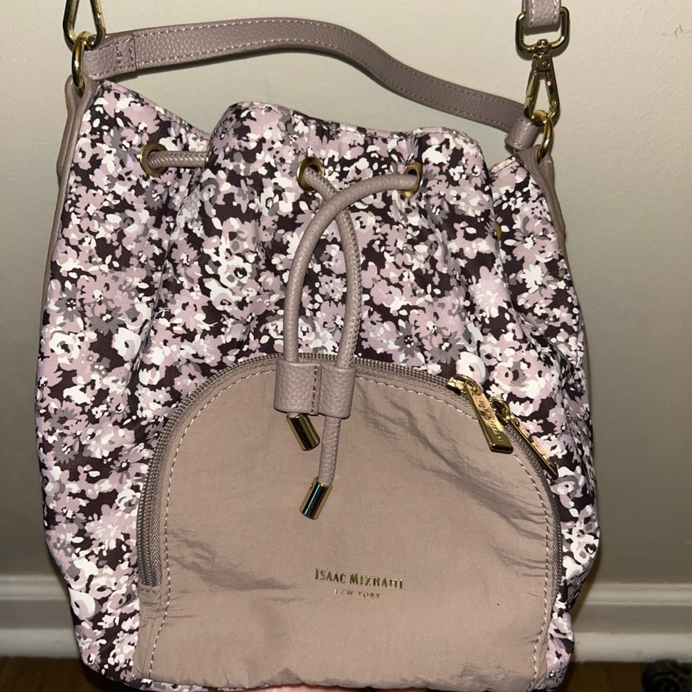 Isaac Mizrahi Pink and Tan Floral Shoulder Bag